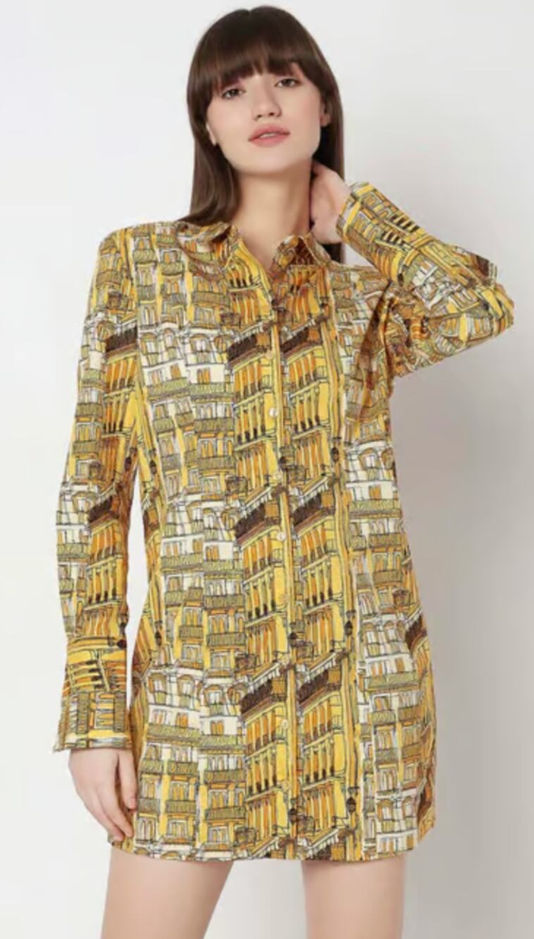 NWT VERA MODA Victoria Print Long Sleeve Button Front Shirt Dress Size S